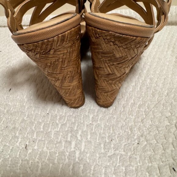 Jessica Simpson Tan Strappy Wedge Sandals Cork Platform Party - Picture 3 of 6
